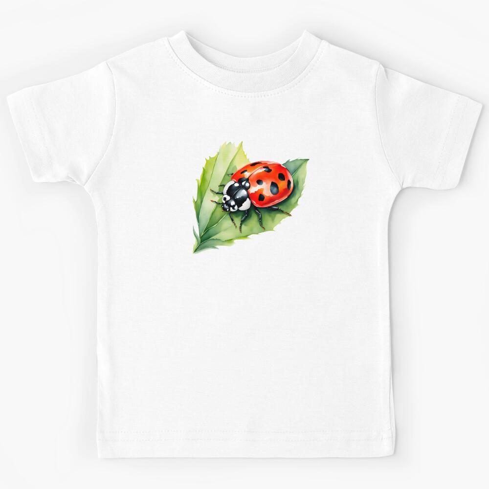 Colorful Watercolor Ladybug on Leaf Kids T-Shirt 100