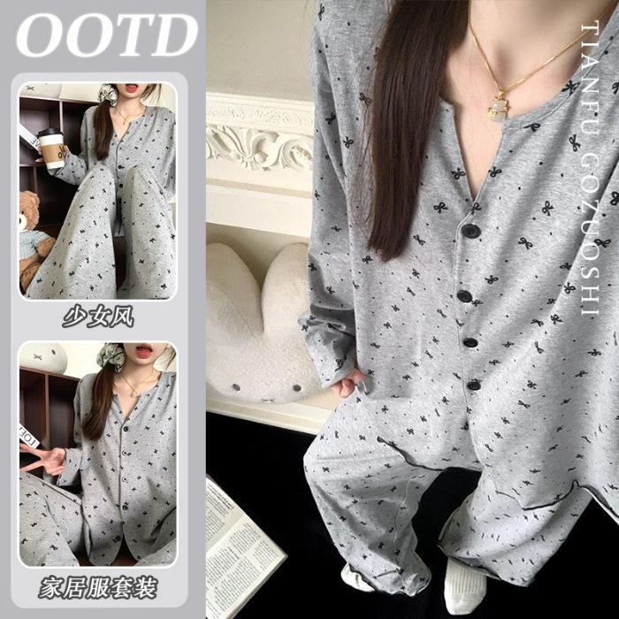 

[High-quality imitation cotton] The same pajamas for women s high-end gray long-sleeved loungewear suit in autumn and winter XXL