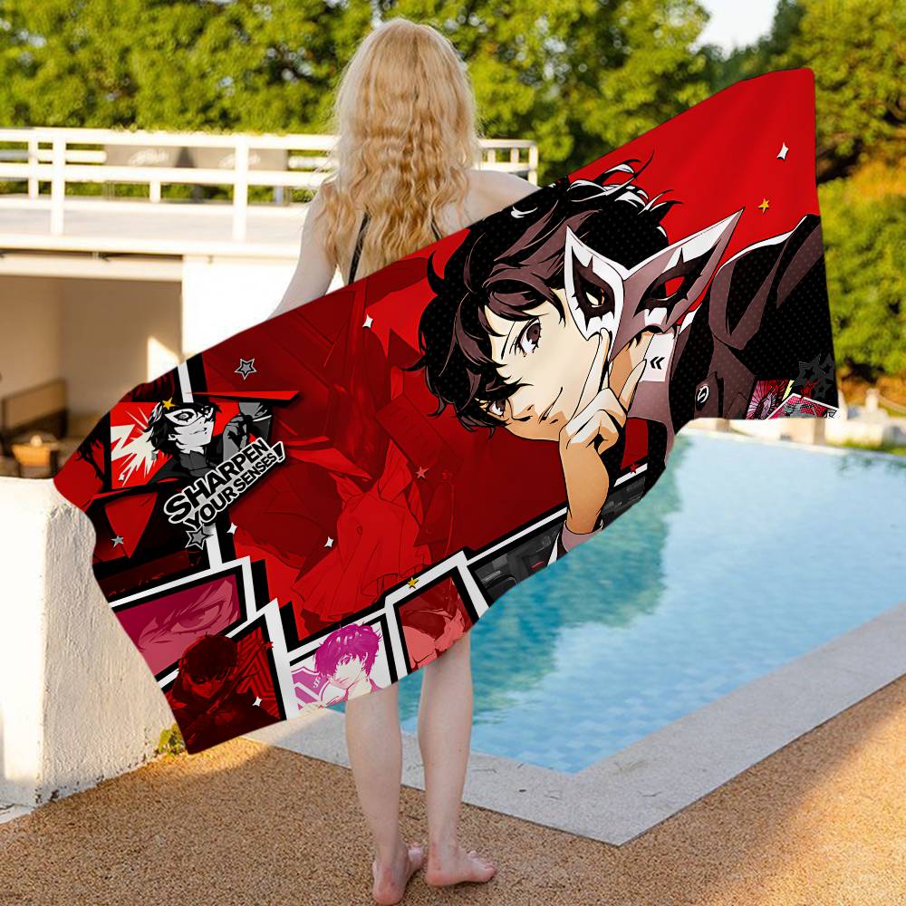 Hot Video Game P-Persona 5 Anime Beach Swimming Towel Soft Absorbent Washcloth Children's Gifts for Kids Travel Camping Gym