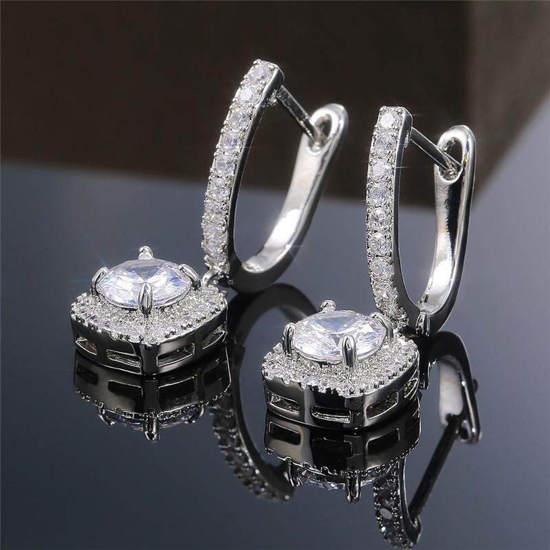925 Sterling Silver Trendy Square Shape Drop Earrings Brilliant Bridal Engagement Wedding Jewelry Elegant Female Dangle EarringGood product