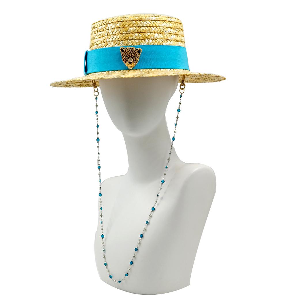 2023 Summer sun hat Lafite grass French straw hat Women's chain decorated straw hat Holiday Sun hat Punk style beach