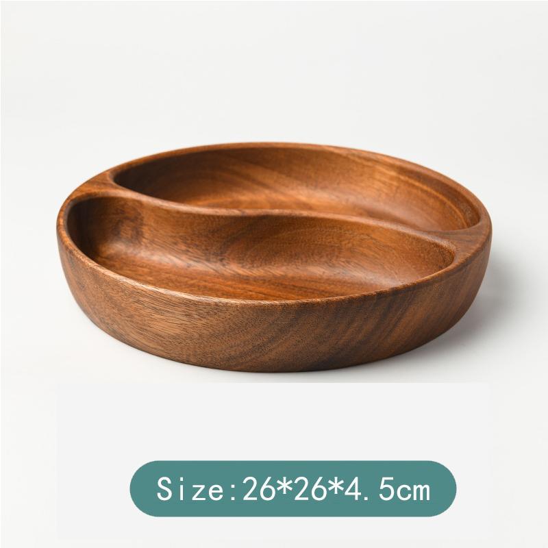 HeMu-Acacia Wood Solid Wood Dried Fruit Snack Plate, Salad Bowl, Multi-cell Snack Plate, Chinese Style
