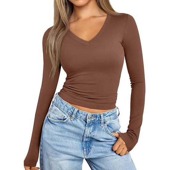 2025 Women's V-Neck Slim Fit Long-Sleeve Milk Silk Base Layer Shirt
