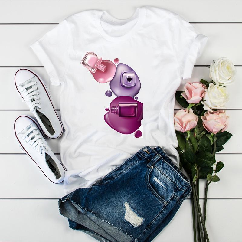 Women'S Fun Nail Polish, Pattern, Print Fashion Women'S T-Shirt Casual Top Ladies