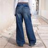Damen Frühling Neue Mid-Waist Weitbein Kordelzug Locker Jeans Street Retro Gerade Hose