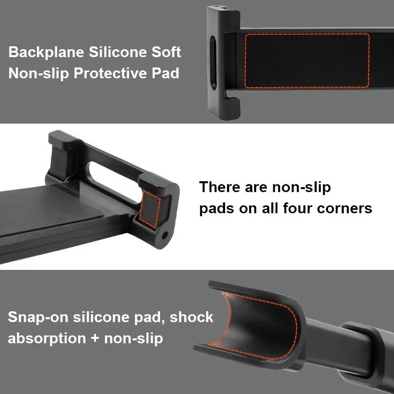 The car headrest tablet phone stand is 360° rotatable and extendable for installation, compatible with all smart devices