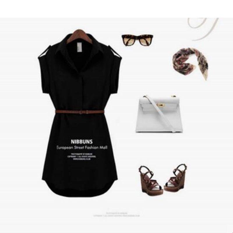 Elegant Summer Women's Shirt Dress In Chiffon With A Casual And Loose Fit