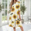 Women's Casual Fashion Round Neck Three Quarter Sleeve Printed Midi Dress