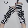 Gothic Embroidered Arm Covers Women Kawaii Japanese Harajuku Goth Half Finger Arm Warmer Y2K Gloves Arm Sleeve for Girls