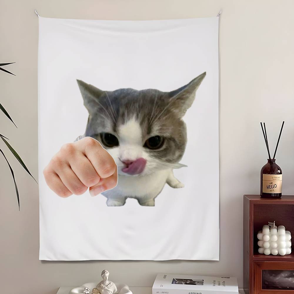 Funny Cute Cat Tapestry Bedroom Living Bar Garden Outdoor Microfiber Festival Decoration Background Art Banner