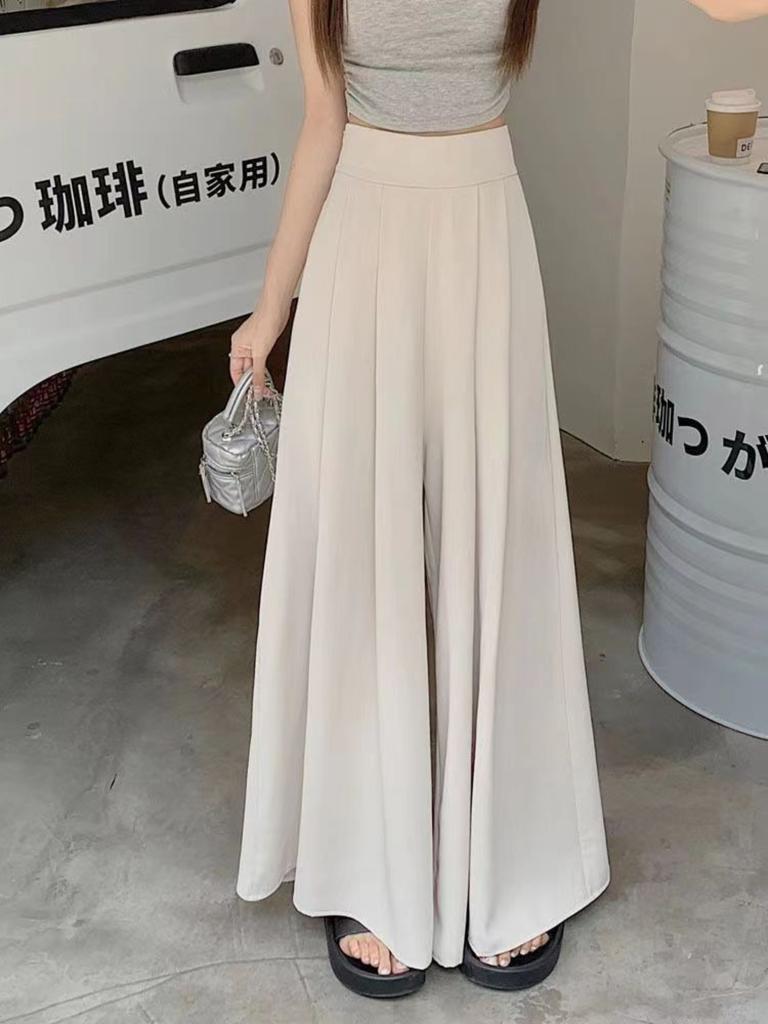 Women's Lightweight, Oversized, Flowy Skirt-Pants For Spring And Summer; Slimming, High-Waisted, Casual Pleated Trousers