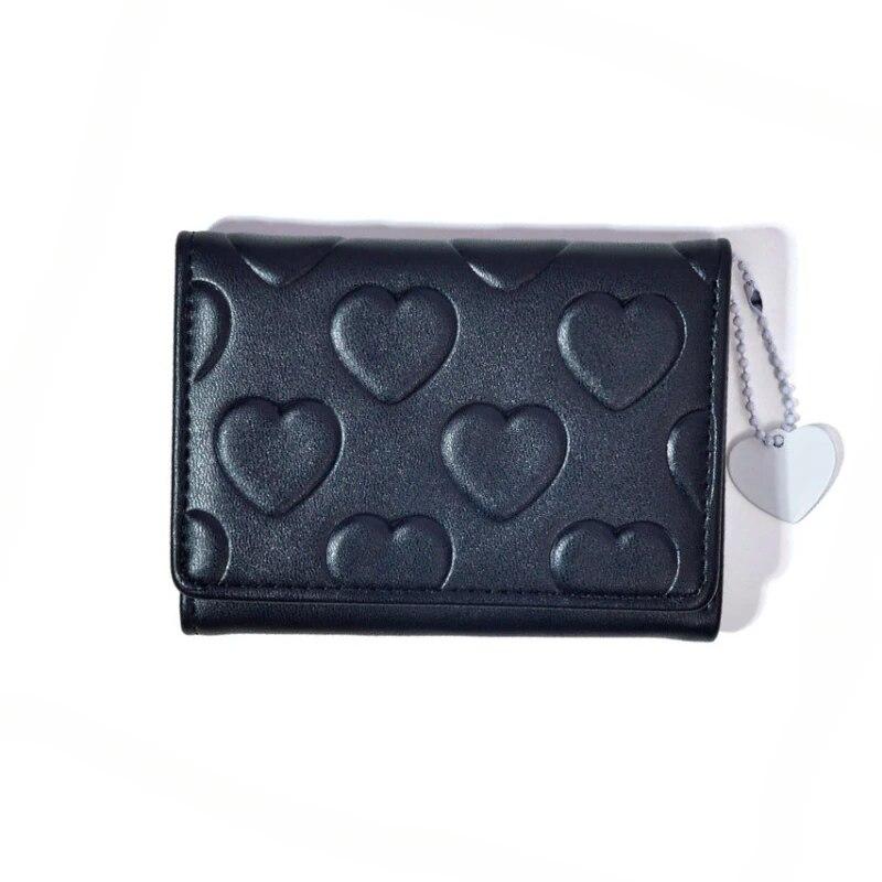 2024 Women'S Money Clip Solid Color Love Imprinted PU Leather Short Coin Wallet Three Fold Multi-Card Slot Card Bag Credit Card