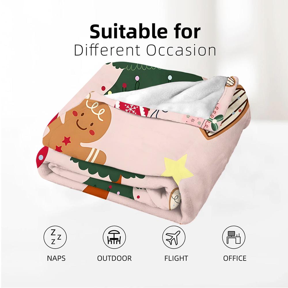 Soft Pastel Xmas Cartoon Anime Print Flannel Blanket Soft Warm Throw for Kids Bedroom Sofa Christmas Office Car