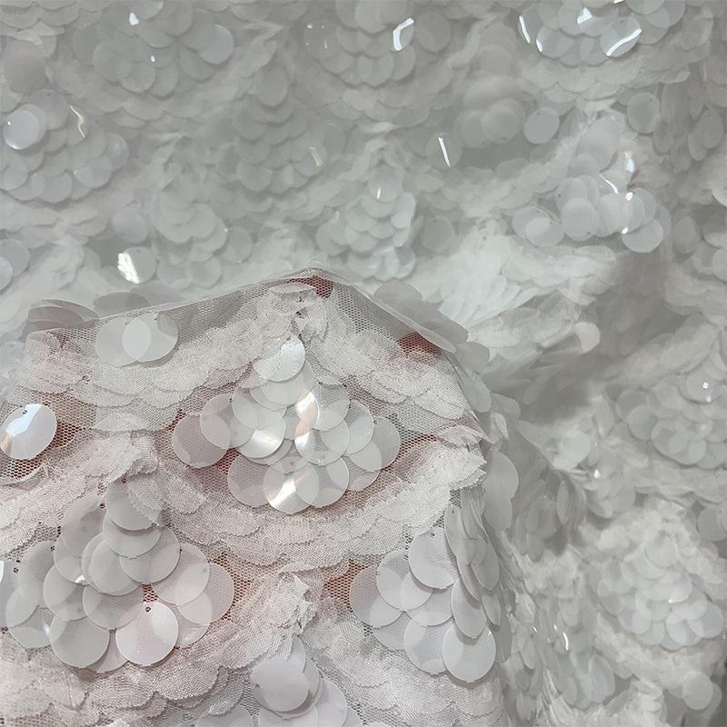 Mesh Base Cloth Sequin Embroidery Fabric Round Bead Sequin Lace Mesh Fabric For Diy Dewing Evening Dress Performance Clothes