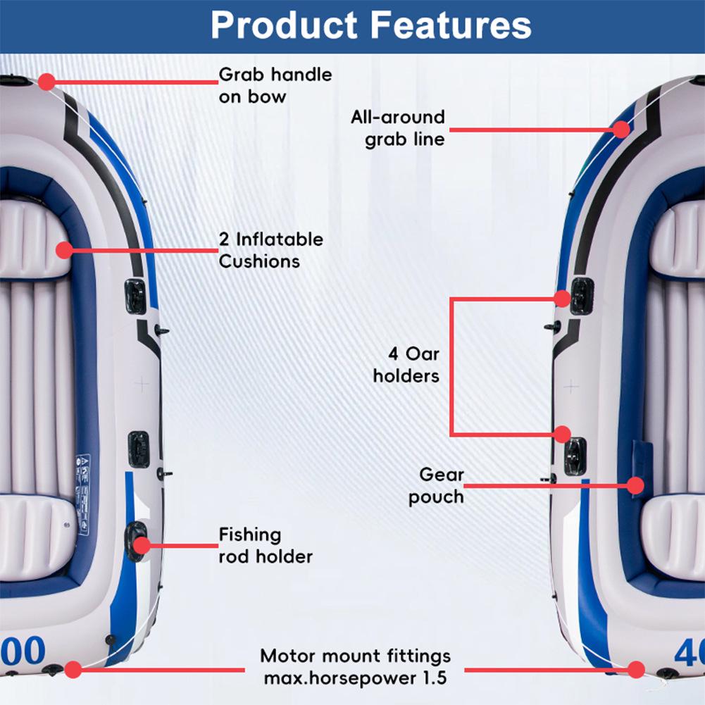 Inflatable Kayak and Hovercraft: Durable Rubber Boat for 2-4 People, Ideal for Fishing and Recreation.