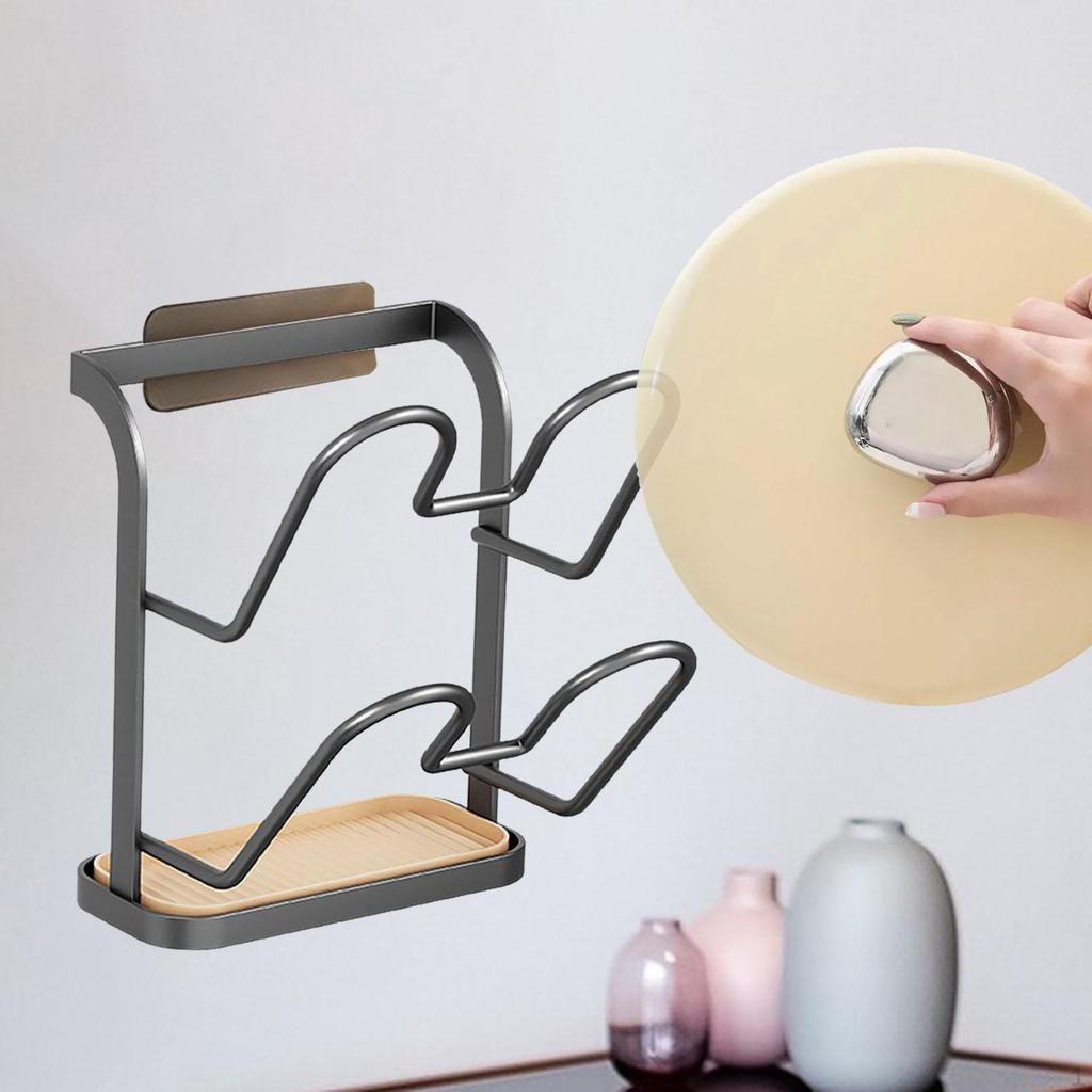 Pot Lid Holder Carbon Steel Cover Storage Rack Easy to Install Cookware Grid Wall Mount
