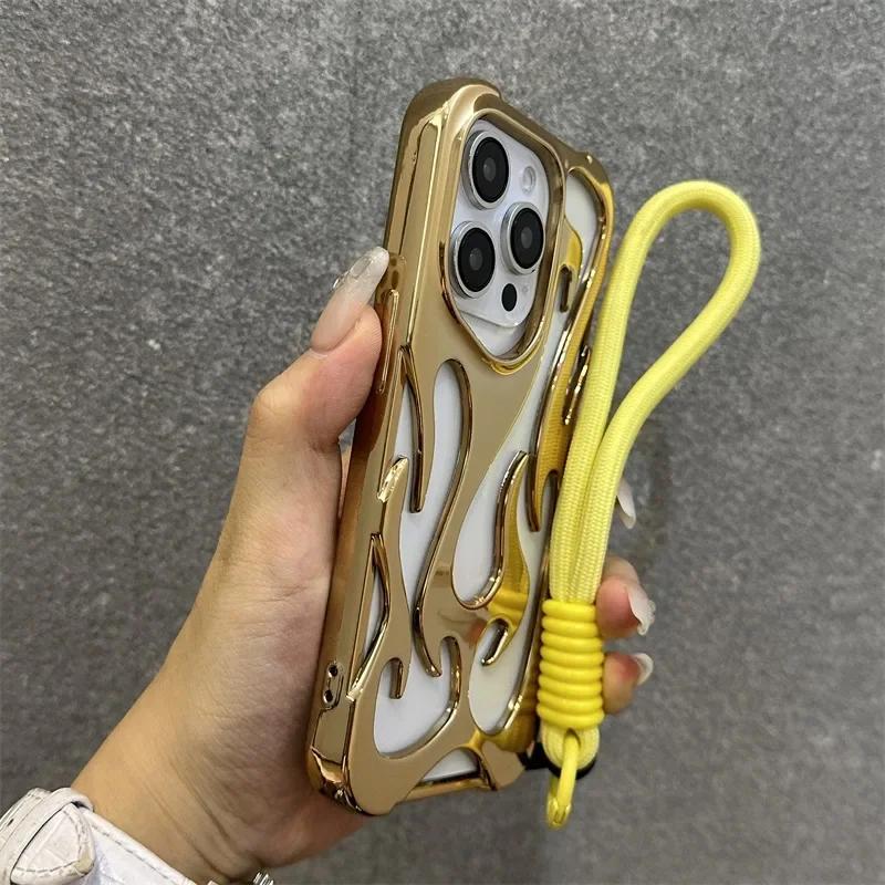 

Полый корпус с 3D-пламенем для рассеивания тепла для iPhone 17 Pro Max 15 14 13 12 11 16 Pro Max Plus Модный с ремешком на запястье Чехол For iphone 11Pro