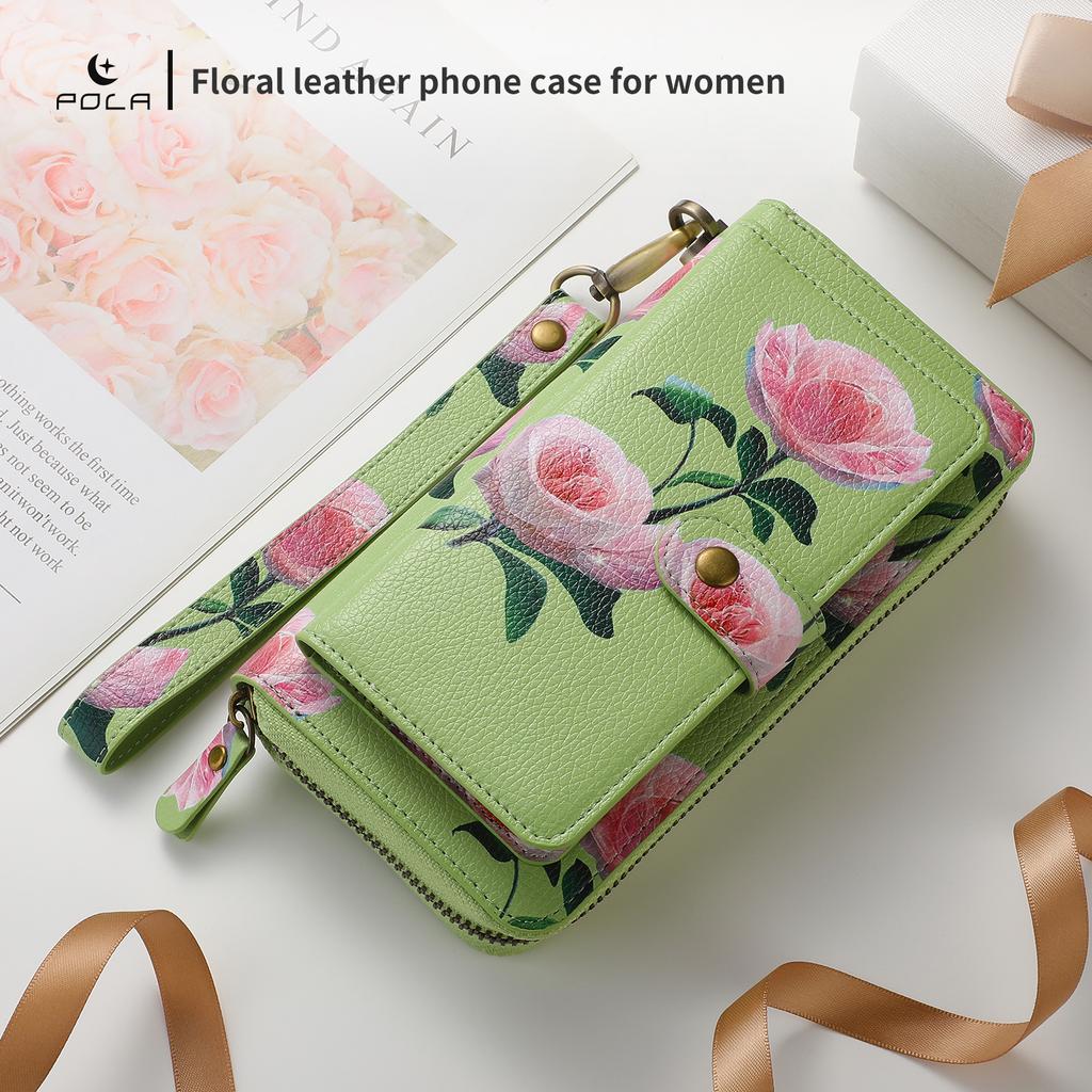 Integrated Phone Case Wallet and Case with Floral Design, Suitable for iPhone15, 15Pro, 15Pro Max, iPhone16, 16Pro, 16Pro Max