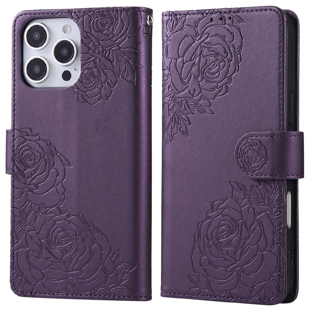 For iPhone 16 Pro Max Case Rose Flower Wallet PU Leather Phone Cover with 3 Card Slots