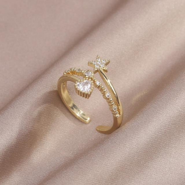 

Модные ювелирные изделия 14K настоящее золотое покрытие многослойное любовное пентаграммное кольцо элегантное женское открывающееся регулируемое рабочее повседневное кольцо Resizable белый