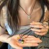 Minimalist Cartoon Color Coloured Glaze Mushroom Pendant Necklace for Women Exquisite Sweet Blacable Black Wax Rope Chain Choker