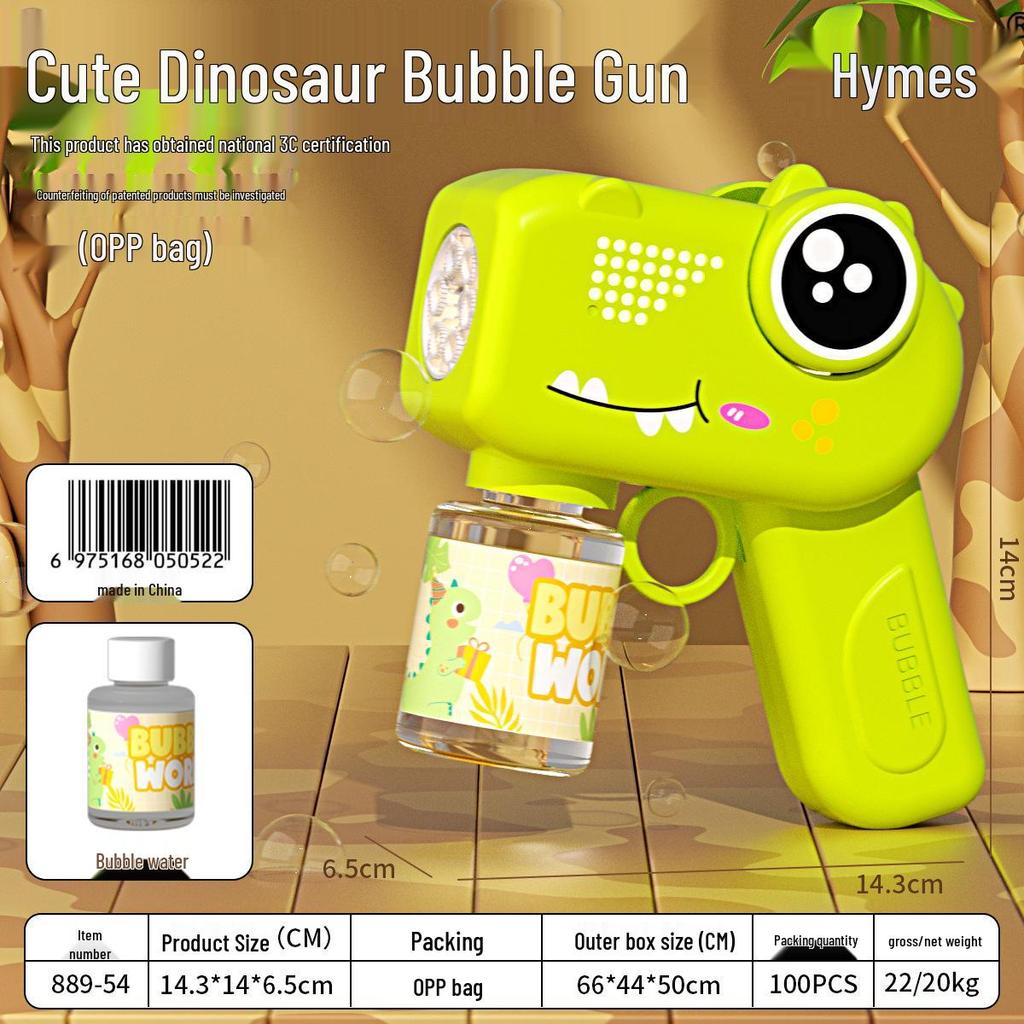 Dinosaur Automatic Bubble Machine: Handheld Electric Bubble Toy with Lights for Kids