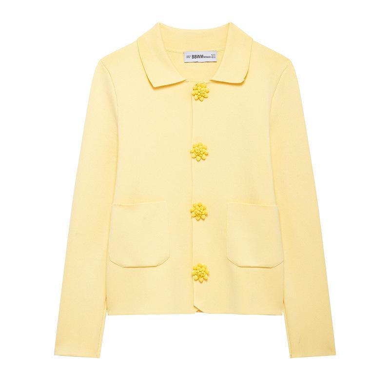 Women s European-Style Beaded Button Knit Jacket L