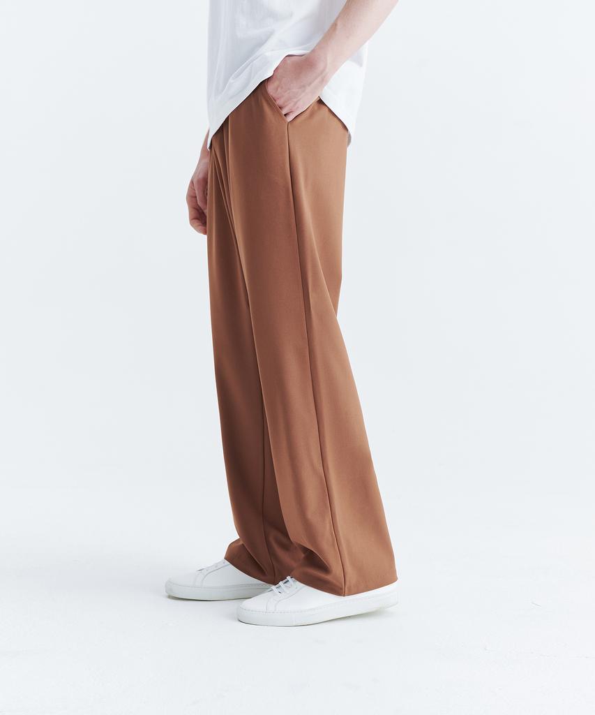 WHOLOVESART Unisex Semi-Wide Elastic Waist Slacks Camel