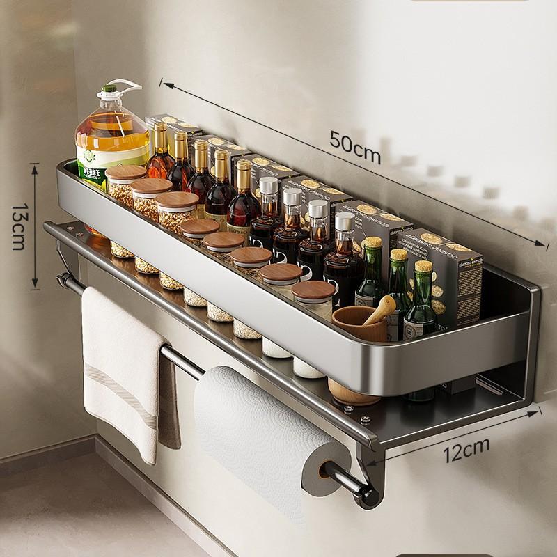 Light Luxury Kitchen Storage Rack Seasoning Rack Carbon Steel No Drill Wall Mounted Spice Rack For Home Wall Organizer Shelf