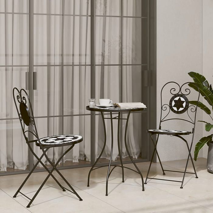 VidaXL Table de bistro mosaïque noir et blanc Ø50x70 cm céramique, table mosaïque, table d'extérieur, table de balcon, table 4003400