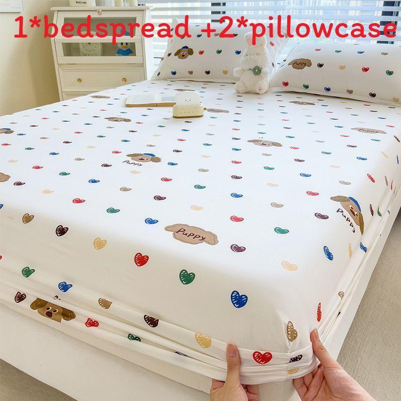 Dinosaur Dog Flower Bear Print Bedspread Set Cartoon Mattress Cover Protective
