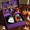 Portable Travel Friendly Charm Hand Knitted Halloween Ghost Ornament, Crochet Plush Doll with Whimsical Witch Hat Pumpkin Encouragement Card,