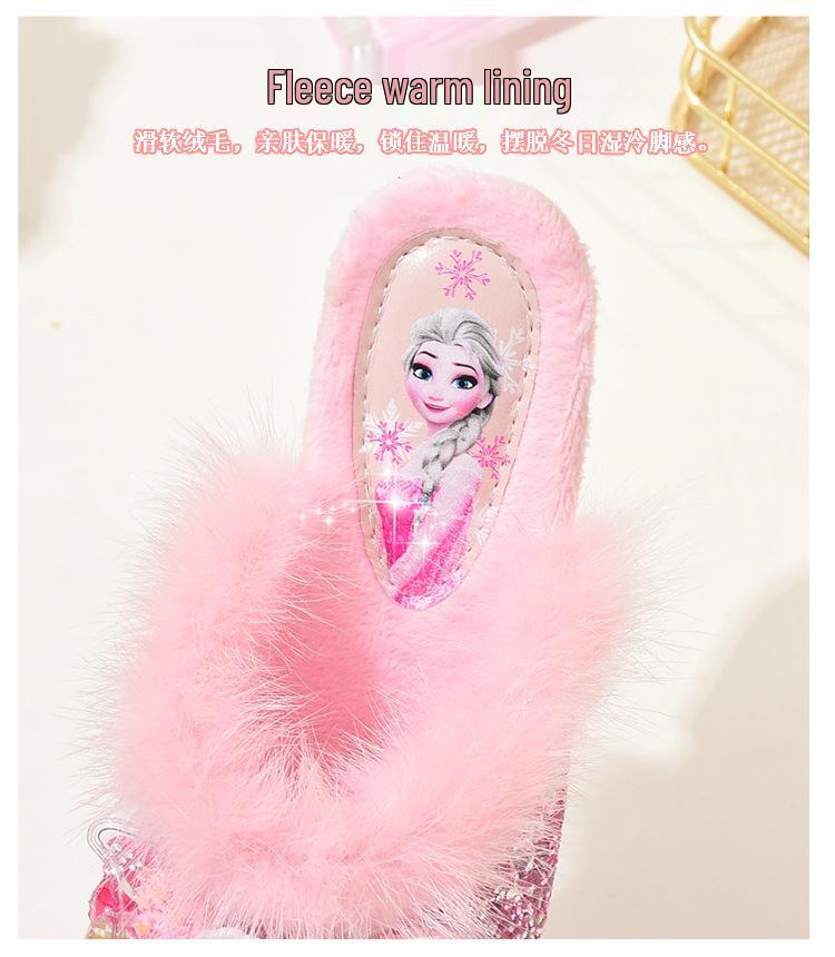 Elsa Winter Plüsch Prinzessin Baumwoll Hausschuhe für Mädchen – Rutschfest, Geschlossene Zehen, Warme Komfortschuhe