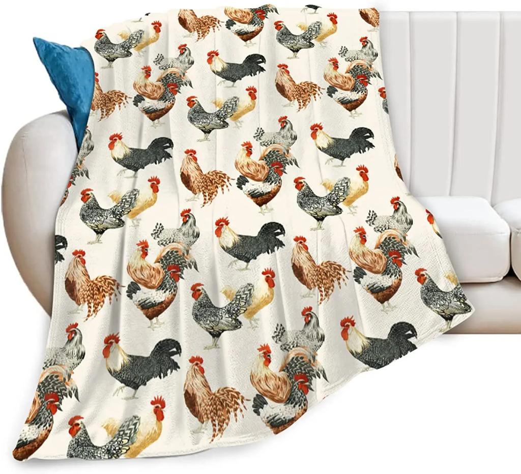 Chicken Flannel Throw Blanket Cartoon Chicken Farm Animals Blanket Lightweight Comfortable Super Soft for Bed Sofa Couch Decor