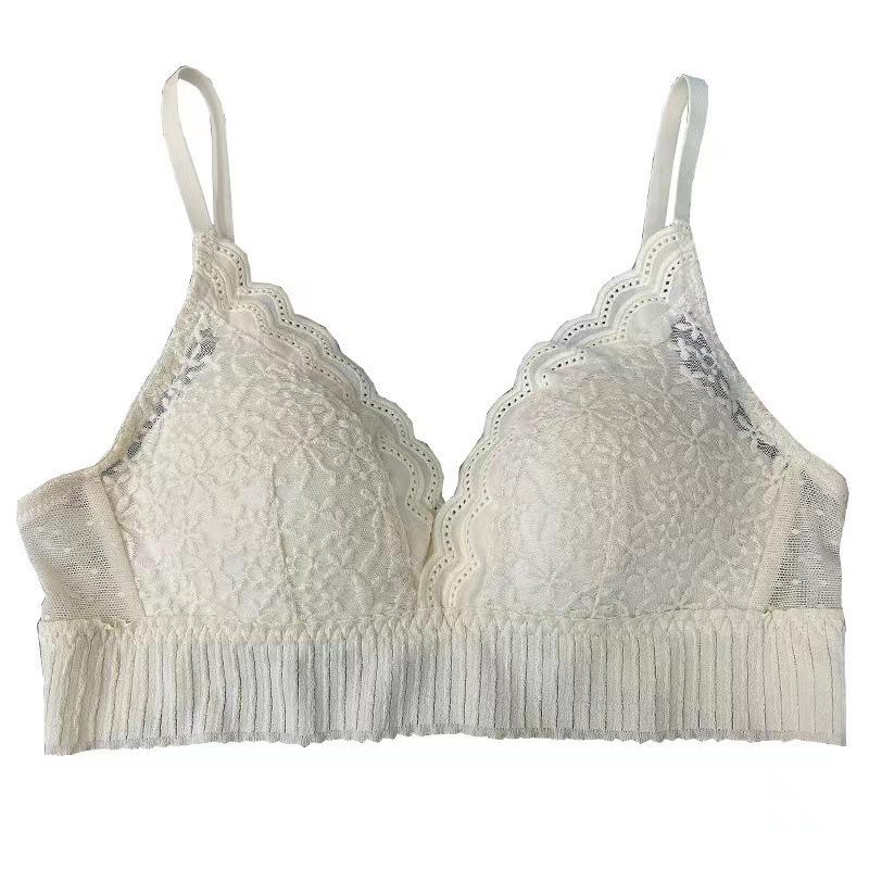 Women's French Naked-Feel Bra Sexy Thin Style Small Bust Lace Triangle Cup Push Up Wireless Seamless Underwear