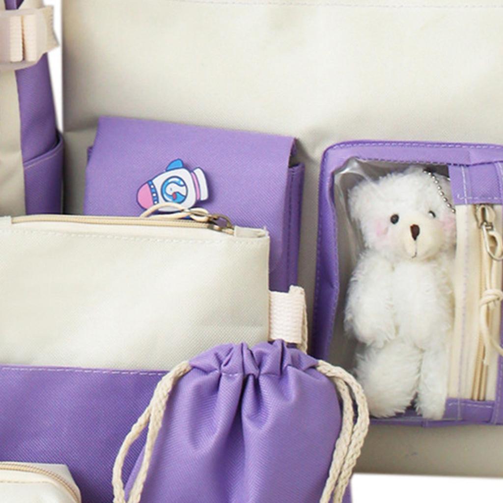 5 stk Ryggsekksett Student Søt Skoleryggsekk Messenger Bag Skulderveske Penal Håndveske Svart