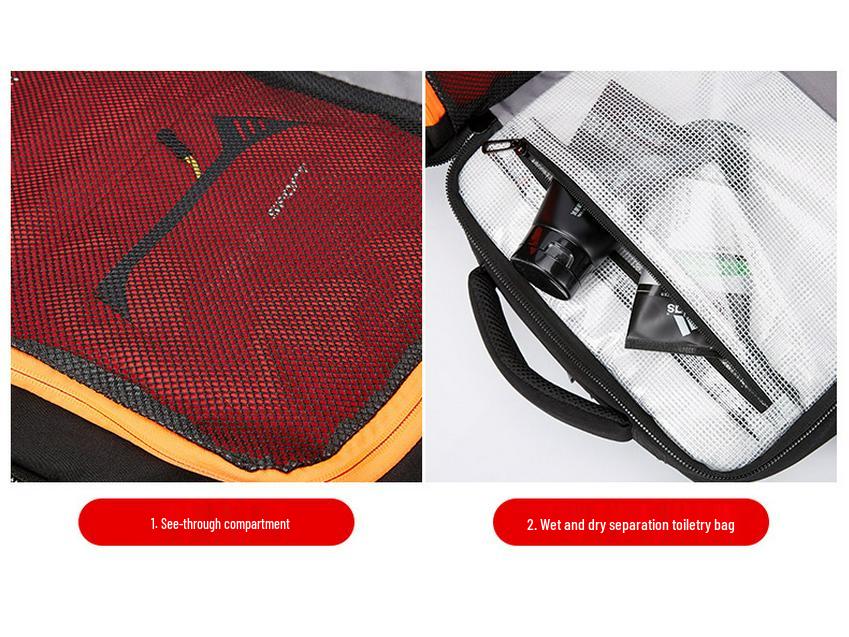 Men's Leather Business Travel Backpack with Laptop Compartment and Wet/Dry Separation