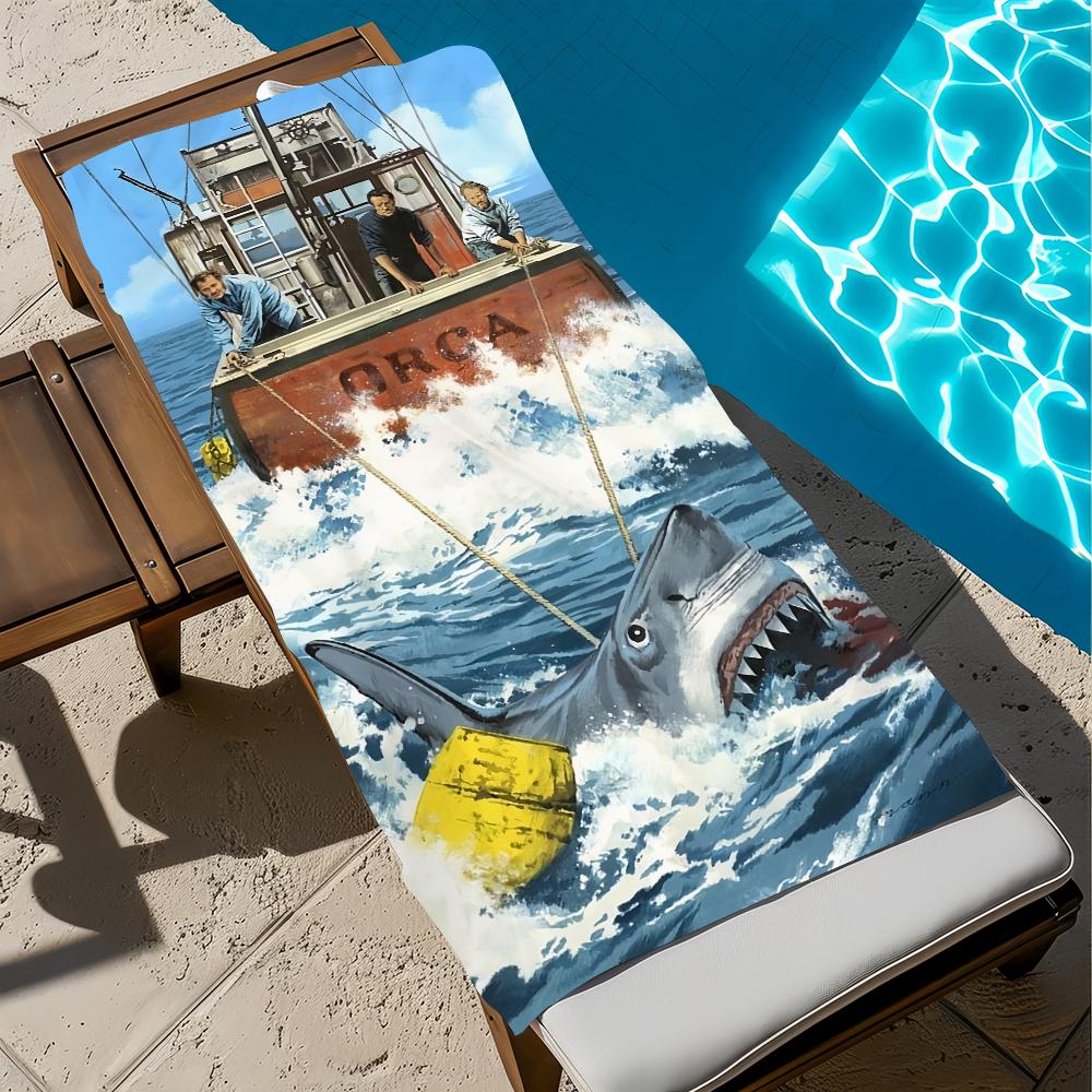 J-jaws-s Show Towel Large Quick-Drying Microfiber Soft Beach Towel for Travel Fitness Sauna Bathing Camping