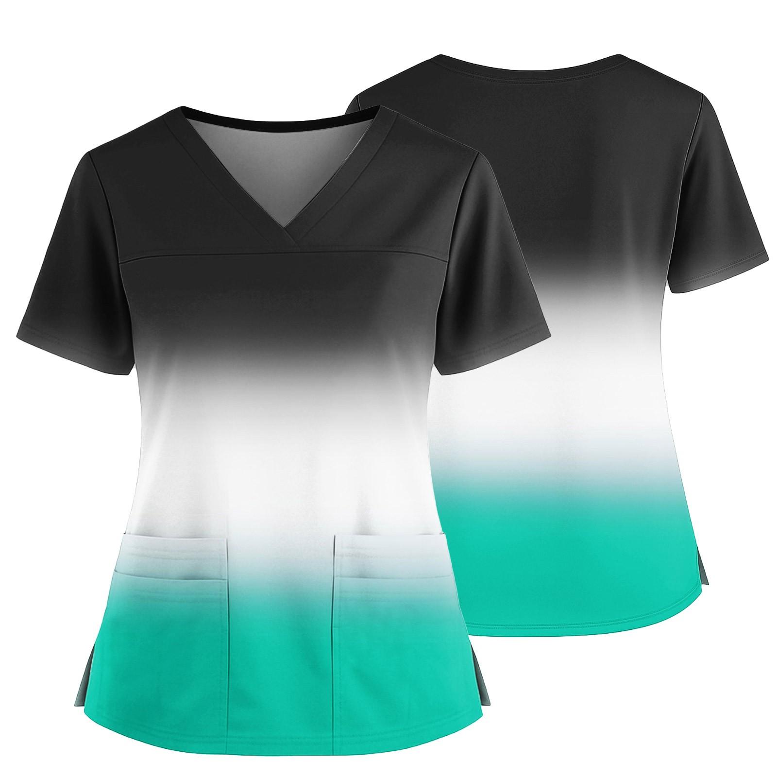 

Женский повседневный топ с принтом, V-образным вырезом, карманом, боковым разрезом и короткими рукавами XL