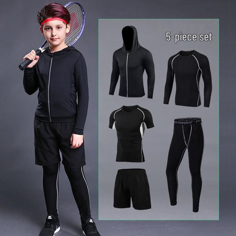Kids' Summer Sports Compression Set: Quick-Dry Basketball & Football Training Suit, Breathable Fitness Wear for Morning Runs.