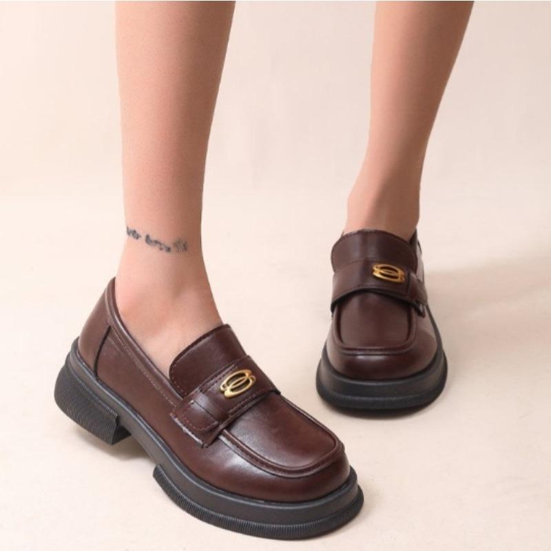 New Thick Sole Shoes Women's Autumn Retro British Style Small Leather Shoes Thick Heel Soft Sole Single Shoes Zapatos Mujer