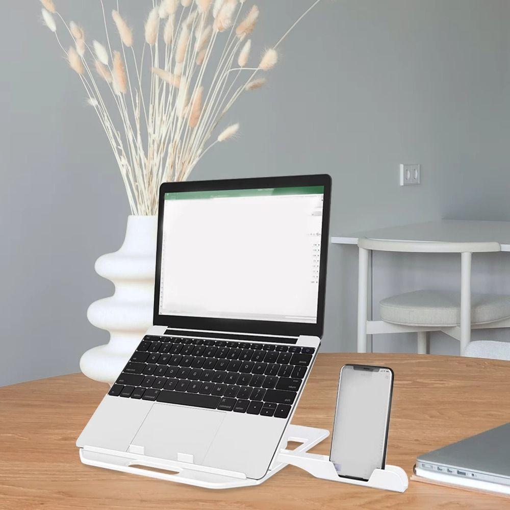 Kunststoff Laptopständer mit Handyhalter Rutschfester Schreibtischhalter Mehrere Höhen Faltbar Ergonomischer Laptop-Erhöhung Smart Phones