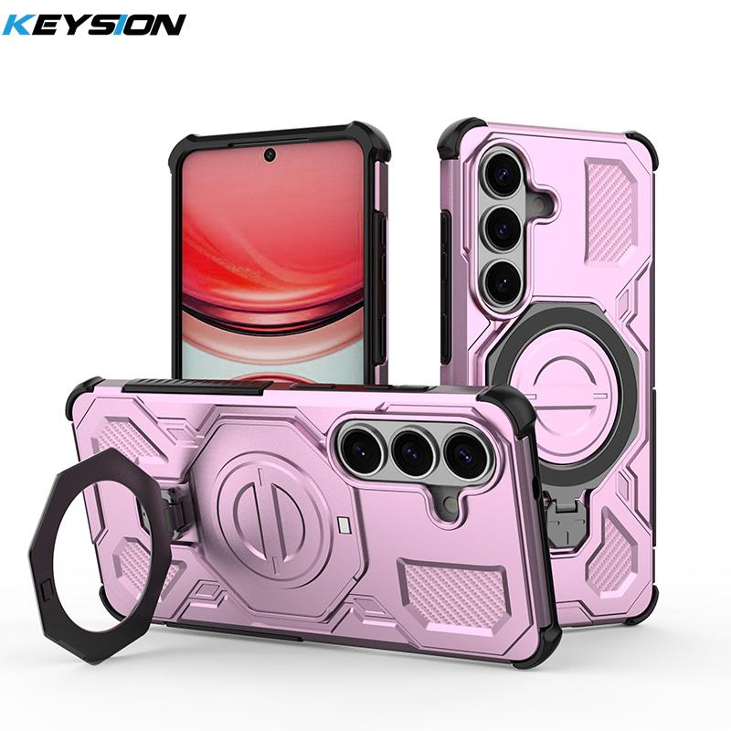 KEYSION Shockproof Magnetic Case for Samsung S26 Ultra 5G Upright Live Metal Ring Stand Phone Back Cover for Galaxy S26 S26+Plus
