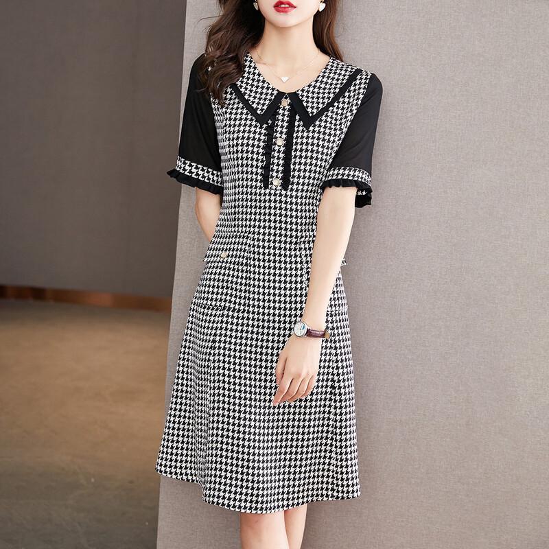 Srcr Houndstooth Doll Collar Waist-Cinching Dress