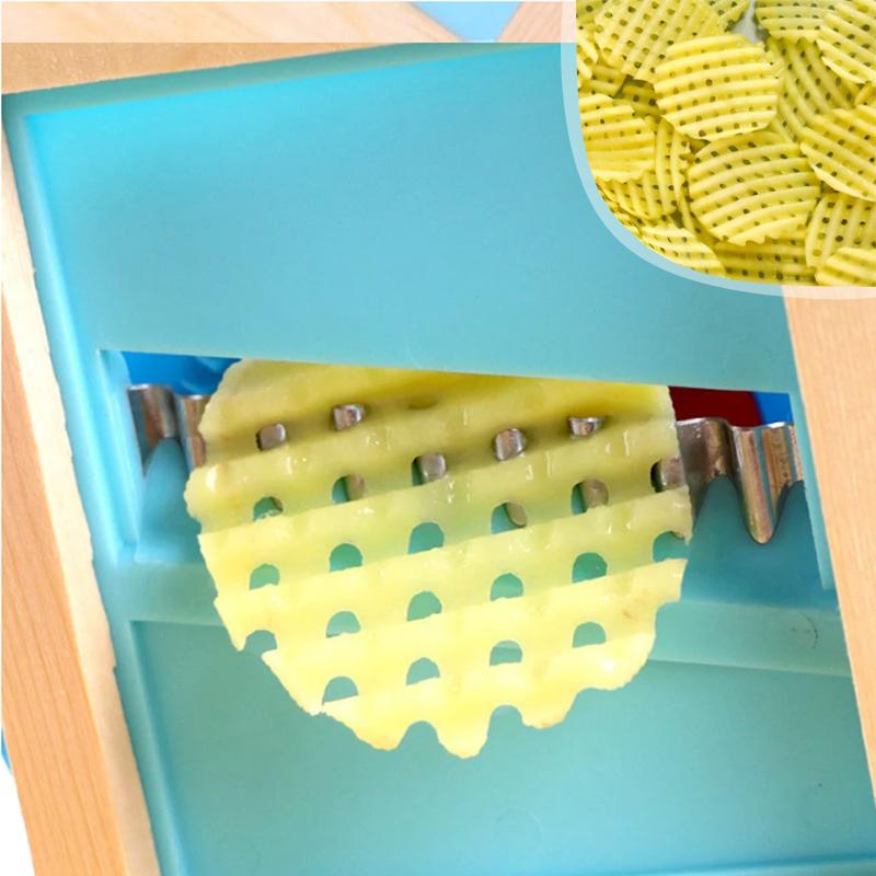 Fries Grid Stainless Potato Grid Steel Potato Kitchen Wooden Home Chip Shred Potato Vegetable French Gadget Cutter Grater Slicer