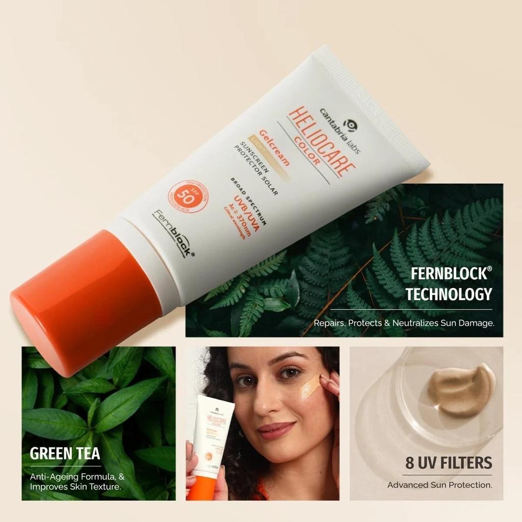 Heliocare Color Gel Cream SPF 50-Light,Tinted Sunscreen Advanced UVB/UVA Defense
