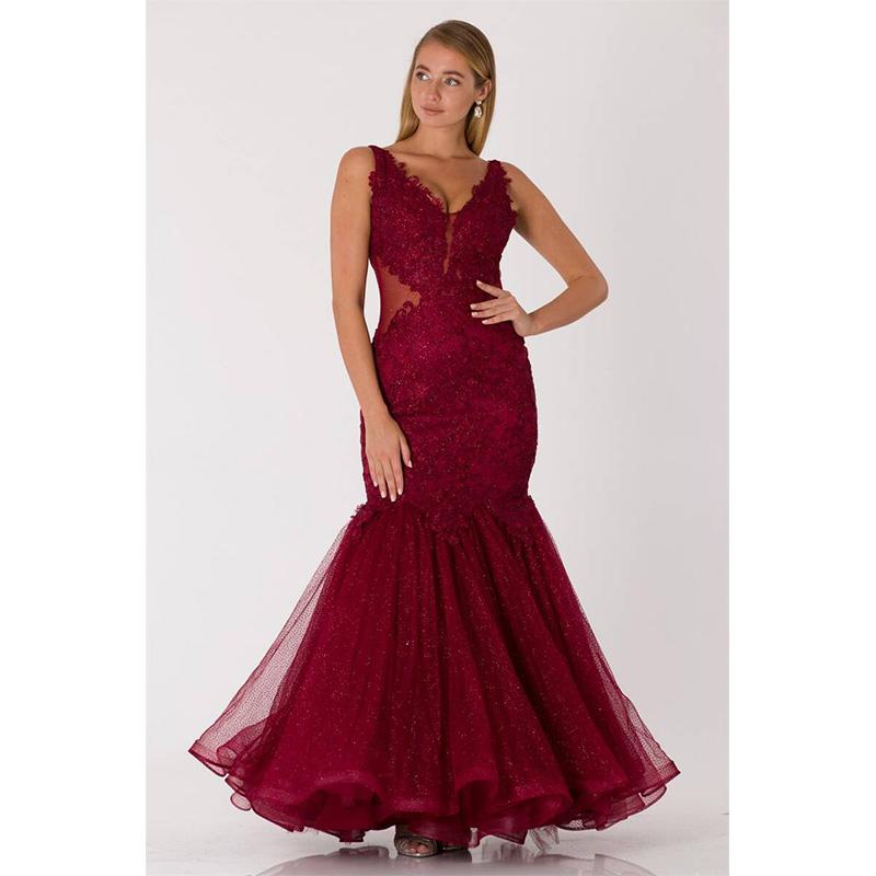 

Женское вечернее платье русалки с глубоким вырезом Бордово-красный Sharon