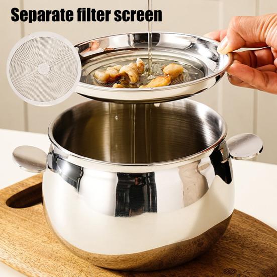 Bacon Grease Container with Strainer And Lid 1.3/1.8L Stainless Steel Container for Cooking Oil Storage Easy-Grip Handle Pot for Frying Oil Butter