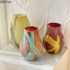 Colorful Stripes Glass Vase Desk Decoration Flower Arrangement Artificial Flowers Decorative Floral Vases Room Aesthetic Decor