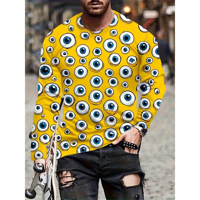Colorful Little Monster Pattern T-Shirt For Men Fun Mysterious 3D Printed Tees Casual Long Sleeves Unisex T Shirts O-Neck Tops